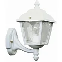 Außenwandleuchte Landhausstil Doppelkuppel eckig, Typ Nr. 1812, stehend an Wandarm, IP44, E27, Alu-Guss / klar, Weiß