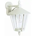 Außenwandleuchte Landhausstil modern Typ Nr. 1816, hängend mit Arm, IP44, E27 QA55 max. 57W, Alu-Guss / klar, Weiß matt