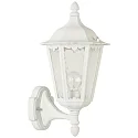 Außenwandleuchte Landhausstil Typ Nr. 1818, stehend mit Wandarm, IP23, E27 QA55 57W, Alu-Guss / Kathedralglas, weiß