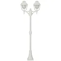 Mast light Country style double dome 2 Type No. 2040, 2 flames, height 209cm, IP44, 2x E27, cast alu / bubble glass, white