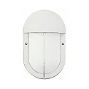 Outdoor Wand- und Deckenleuchte Typ Nr. 6031, oval mit Teilblende, IP44, E27 QA55 max. 57W, Alu-Guss / Opalglas, Weiß matt