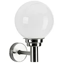 Außenwandleuchte mit Kugelschirm Ø 20cm, IP44, E27 QA55 max. 57W, Edelstahl poliert, Typ Nr. 0227 Opalglas