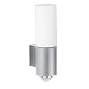 LED Outdoor Wall luminaire Type No. 0277, motion detector (Type No. 2278), IP44, 10W 3000K 900lm, cast alu, dimmable, silver