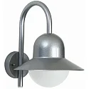 Außenwandleuchte Typ Nr. 0662, mit Bogenarm, IP44, E27 QA55 max. 57W, Alu-Guss / Opalglas, Silber matt