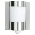 Außenwandleuchte Typ Nr. 6187 mit Bewegungsmelder (Typ Nr. 6188), halbrund, IP44, E27 QA55 max. 57W, Edelstahl / Opalglas