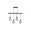 Pendelleuchte RUTILUS, 4-flammig, 4x E27, Holz / Stahl-Käfigschirme, schwarz matt