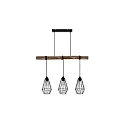 Pendelleuchte RUTILUS, 3-flammig, 3x E27, Holz / Stahl-Käfigschirme, schwarz matt