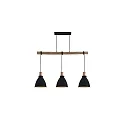 Pendelleuchte BRENTHIS, 3-flammig, Breite 123cm, 3x E27, Stahl / Holz, strukturschwarz