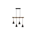 Pendelleuchte BRENTHIS, 4-flammig, Breite 90cm, 4x E27, Stahl / Holz, strukturschwarz