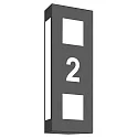 Hausnummern-Wandleuchte, IP44, für bis zu 2 Ziffern (Ausschnitt), E27, Edelstahl / Opalglas, anthrazit