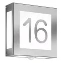 Hausnummern-Leuchte AQUA LEGENDO, IP44, mit MW-Sensor, 2-stellig (aufgeklebt), 2x E27, Edelstahl / Opalglas, gebürstet