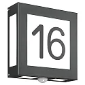Hausnummern-Leuchte AQUA LEGENDO, IP44, mit MW-Sensor, 2-stellig (aufgeklebt), 2x E27, Edelstahl / Opalglas, anthrazit