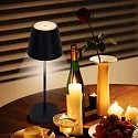 LED Akku-Tischleuchte 100° 2W 2200/3000/4000K (CCT Switch) 200lm IP54, mit USB-Ladeschale + Touch-Dimmer, schwarz