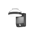 Outdoor LED Wandleuchte, IP54,mit Sensor, 20W 3000-6000K (CCT Switch), Kopf 355° schwenkbar, Aluminium / PC-Diffusor, anthrazit