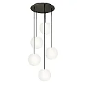Pendelleuchte ACAI, Ø21cm, 5-flammig, rund, E27, IP20, opalweiß matt, Pendel schwarz matt