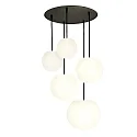 Pendelleuchte ACAI, 2xØ16/2xØ21/1xØ26cm, 5-flammig, rund, E27, IP20, opalweiß matt, Pendel schwarz matt