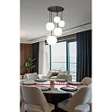 Casablanca Pendelleuchte ACAI, 2xØ16/2xØ21/1xØ26cm, 5-flammig, rund, E27, IP20, opalweiß matt, Pendel schwarz matt