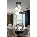 Casablanca Pendelleuchte ACAI, 2xØ16/2xØ21/1xØ26cm, 5-flammig, rund, E27, IP20, opalweiß matt, Pendel schwarz matt