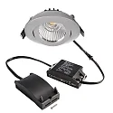 LED Sanierungs-Downlight DIONE IP20 DTW, Ø 8.2cm, 8.5W 1800-3000K 480lm 36°, CRi >95, schwenkbar 30°, Quick-Terminal, Silber