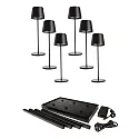 LED-Akku-Tischleuchte CANIS GASTRO M-Set, 6 Leuchten, IP65 IK04, 3.7V, 3.5W 2200/3000K, mit Ladestation & Netzteil, schwarz