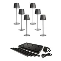 battery table lamp CANIS GASTRO M with touch dimmer, with charger, 6 pieces IP65, dark grey, mat dimmable