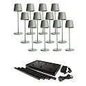 battery table lamp CANIS GASTRO L with touch dimmer, with charger, 12 pcs. IP65, mat, greygreen dimmable