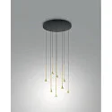 LED Pendelleuchte SUSA Rondell, 8-flammig, 8x5W, 3000K, 3540lm, IP20, dimmbar, schwarz / messing satiniert