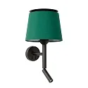 Wandleuchte SAVOY E27, IP20, mit Lesegerät, schwarz, grün