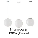 LED Kugelpendelleuchte, Ø40cm, 355°, 52W, IK06, IP40, DALI dimmbar, PMMA glänzend weiß, 4000K, 7400lm, Baldachin chrom