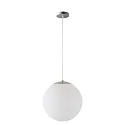 LED Kugelpendelleuchte, Ø60cm, 355°, 65W, IK01, IP40, DALI dimmbar, Glas weiß, 3000K, 8700lm, Baldachin edelstahl gebürstet