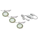 3er Set LED Flächenleuchte FR 68-LED, Einbau / Aufbau, rund, inkl. Trafo LED-24 / 15W, 4W 4000K 270lm 110°, Edelstahloptik