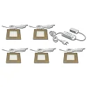 5er Set LED Einbauleuchte FQ 68-LED, eckig, inkl. LED Trafo LED-24 / 30W, 4W 3000K, Edelstahloptik