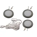 3er Set LED Möbel-Einbauleuchte FAR 58, IP44/IP20, rund, LED 24-Stecker + Trafo, CRi >93, Edelstahl, 3W 3000K 225lm 115°