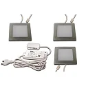 3er Set LED Möbel-Einbauleuchte FAQ 58, IP44/IP20, eckig, LED 24-Stecker + Trafo, CRi >93, Edelstahl, 3W 4000K 225lm 115°