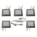 5er Set LED Möbel-Einbauleuchte FAQ 58, IP44/IP20, eckig, LED 24-Stecker + Trafo, CRi >93, Edelstahl, 3W 4000K 225lm 115°