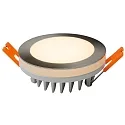 HEITRONIC LED Einbau-Downlight AURORA mit seitlichem Lichtkranz, IP44, Ø 8cm, 6W 3000K 450lm 210°, Silber