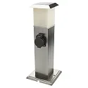 Outdoor Energieverteiler TAIPEH, IP44, eckig, Höhe 40cm, 230V AC / max. 16A, 2-fach, V2A Edelstahl, mit Licht, inkl. E14 1.1W