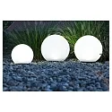 Solar LED Kugelleuchte BOULE, IP44, 4000K, Akku wechselbar, mit Erdspieß + Sensor, Kunststoff, weiß, Ø 25cm