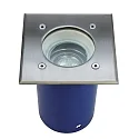 Bodeneinbaustrahler SPANDAU, 230V, IP67, GU10, V2A Edelstahl / Alu-Druckguss / Glas klar, schwenkbar, eckig
