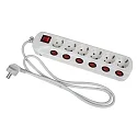 Tischsteckdose, IP20, 230V AC, jeder Auslass einzeln schaltbar, Buchsen 45° gedreht, 150cm Steckerkabel, weiß, 6-fach
