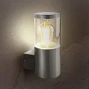 HEITRONIC Außenwandleuchte NAXOS, IP44, zylindrisch, E27 max. 6W, V2A Edelstahl / PC klar, für Lasergravur geeignet
