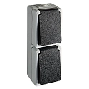 Aufputz-Feuchtraum Schalterserie MONSUN, IP44, 230V AC, 10A, Steckdose mit Deckel, 2-fach, senkrecht, grau / anthrazit