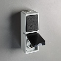 Aufputz-Feuchtraum Schalterserie MONSUN, IP44, 230V AC, 10A, Aus-/Wechselschalter + Steckdose mit Deckel, grau / anthrazit