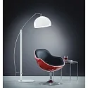 Helestra Stehleuchte / Bogenlampe DORO, IP20, E27, ausziehbar, schaltbar, Stahl / Acrylglas, mattweiß / Arm chrom / Schirm weiß