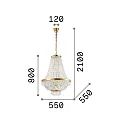 Ideal Lux Pendant luminaire CAESAR, 12 flames, Ø 55cm,  incl. G9 28W 2700K, with ice chrystal tips, gold