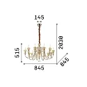 Ideal Lux Chandelier STRAUSS, 12 flames, Ø 84.5cm, E14, rose gold / clear glass / amber chrystal glass
