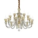 Chandelier STRAUSS, 18 flames, Ø 85cm, E14, rose gold / clear glass / amber chrystal glass