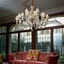 Ideal Lux Chandelier STRAUSS, 18 flames, Ø 85cm, E14, rose gold / clear glass / amber chrystal glass