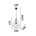 Pendelleuchte AMPOLLA 3, Diamant lang, Schirm Ø 30cm / H 42cm, E27, höhenverstellbar, Schwarz