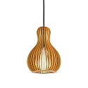 wood-Pendant luminaire CITRUS-3, shade-Ø/-H 20cm / 27.5cm, E27, black fabric coated cable